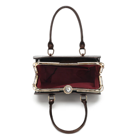 Croco Patent Leather Kiss Lock Satchel