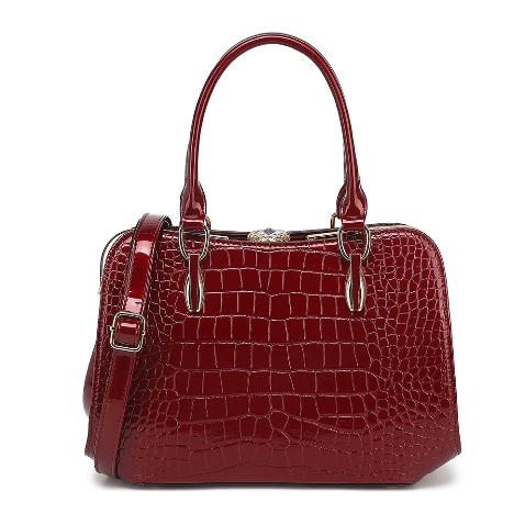 Croco Patent Leather Kiss Lock Satchel