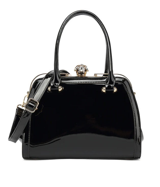 Patent Leather Handbag Rhinestone Cluster Kiss lock Clasp Luxury Bag Elegant Double Handle Shoulder Strap Ivory Leather Purse Designer Bag