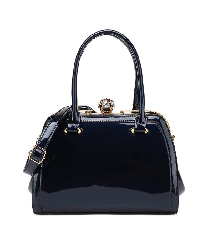 Patent Leather Handbag Rhinestone Cluster Kiss lock Clasp Luxury Bag Elegant Double Handle Shoulder Strap Ivory Leather Purse Designer Bag