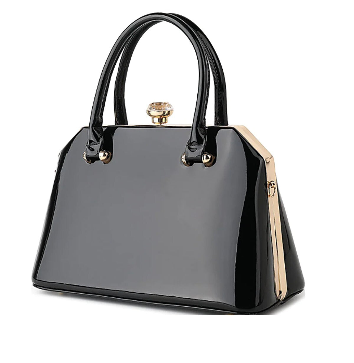 Red Patent Leather Handbag Gold Trim Rhinestone Gem Clasp Kiss Lock Elegant Chic Designer Bag Luxury Purse Women's Bag Ivory Blue Black Pink
