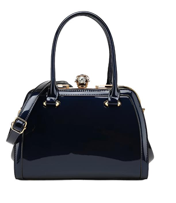 Patent Leather Handbag Rhinestone Cluster Kiss lock Clasp Luxury Bag Elegant Double Handle Shoulder Strap Ivory Leather Purse Designer Bag