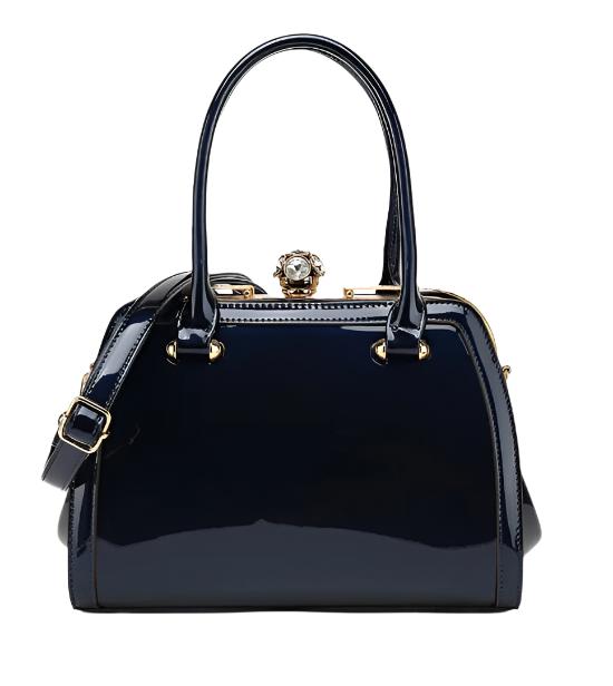 Patent Leather Handbag Rhinestone Cluster Kiss lock Clasp Luxury Bag Elegant Double Handle Shoulder Strap Ivory Leather Purse Designer Bag