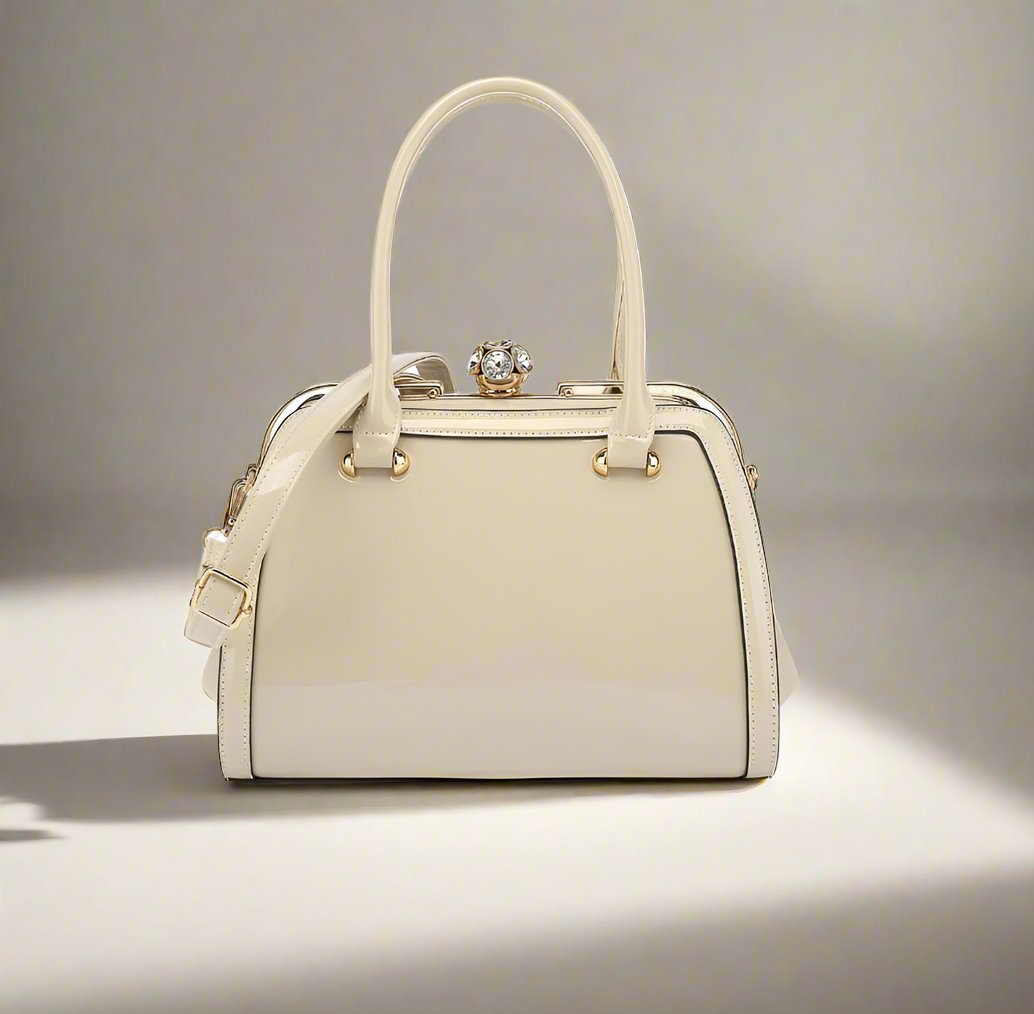 Patent Leather Rhinestone Cluster Kiss lock Clasp Luxury Handbag