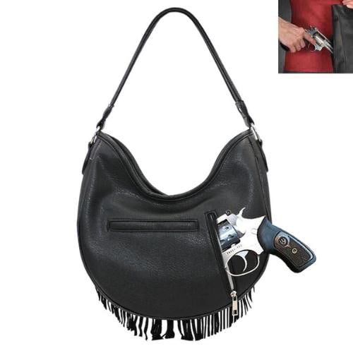 Concealed Carry Skull Fringe Quilted Shoulder Bag • Black Gothic Fashionable CCW Purse • Tactical Gift for Women