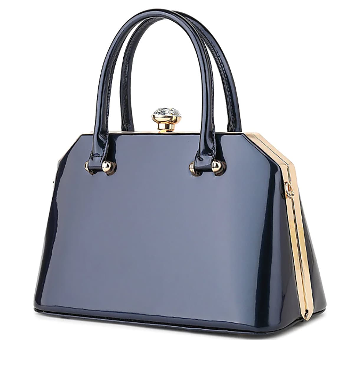 Red Patent Leather Handbag Gold Trim Rhinestone Gem Clasp Kiss Lock Elegant Chic Designer Bag Luxury Purse Women's Bag Ivory Blue Black Pink