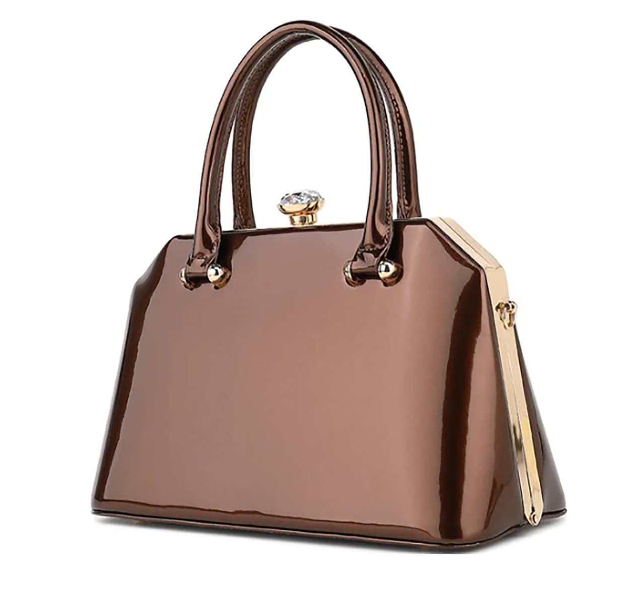 Red Patent Leather Handbag Gold Trim Rhinestone Gem Clasp Kiss Lock Elegant Chic Designer Bag Luxury Purse Women's Bag Ivory Blue Black Pink