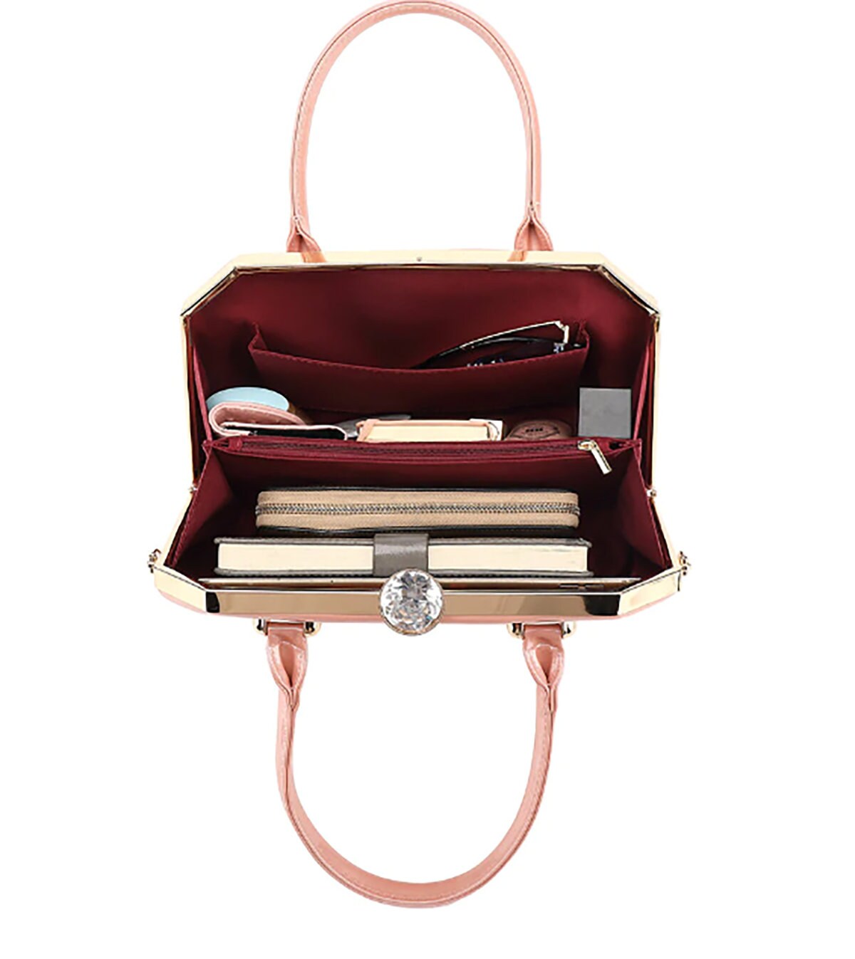 Red Patent Leather Handbag Gold Trim Rhinestone Gem Clasp Kiss Lock Elegant Chic Designer Bag Luxury Purse Women's Bag Ivory Blue Black Pink