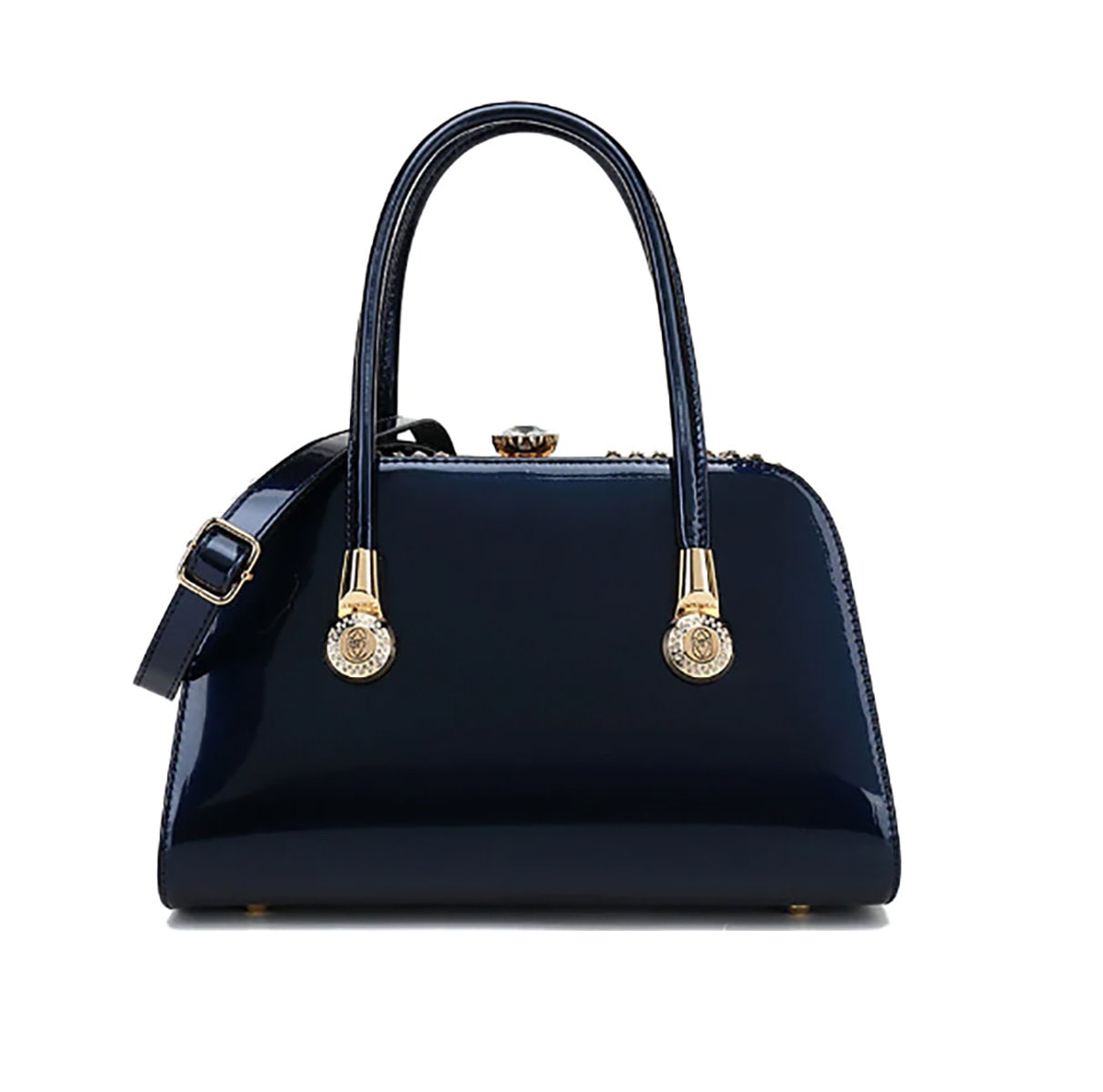 Patent Leather Handbag Black Rhinestone Diamond Clasp Gold Trim Designer Fashion Bag Women's Purses Fashion Accessories Satchel Luxury