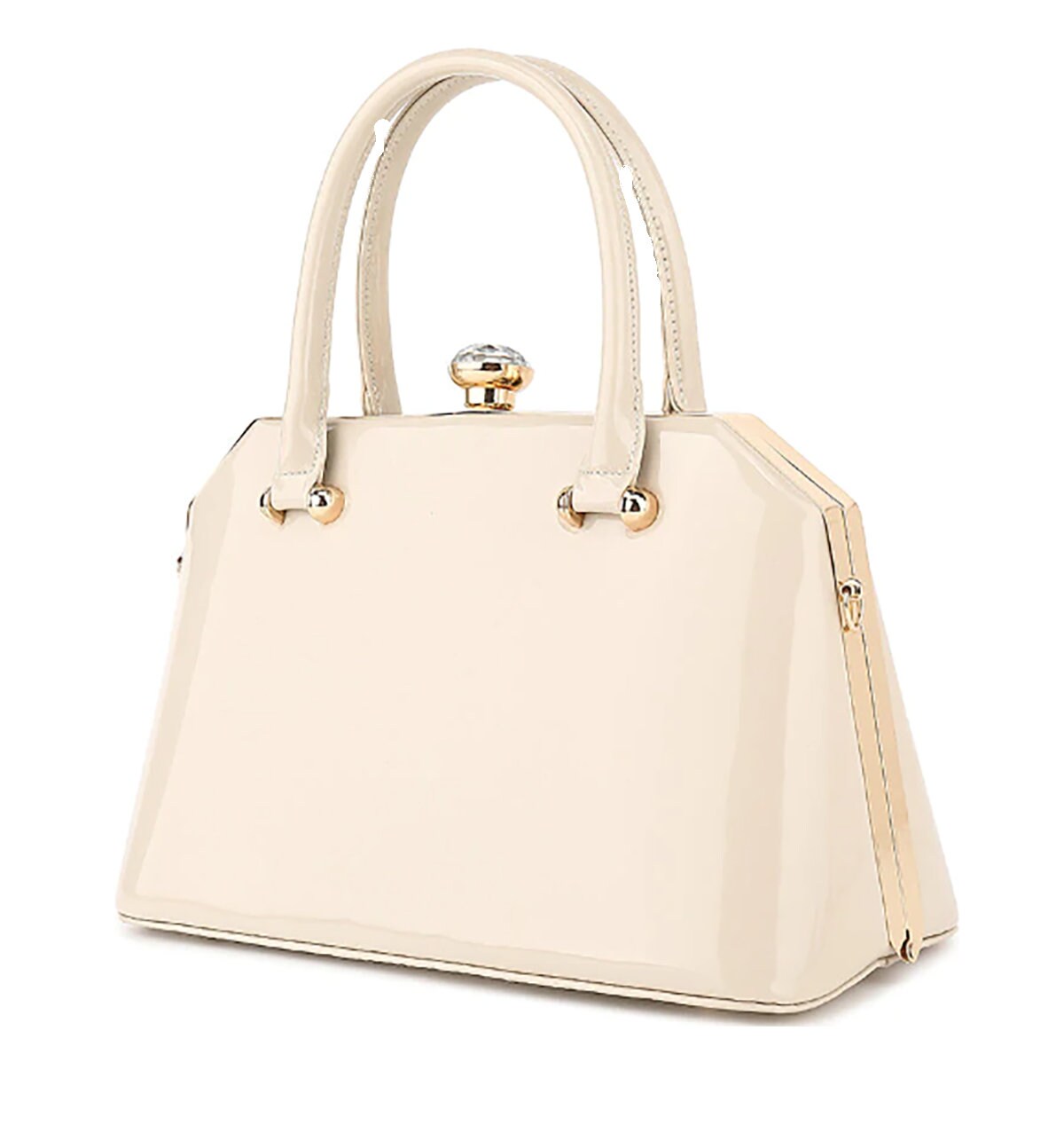 Red Patent Leather Handbag Gold Trim Rhinestone Gem Clasp Kiss Lock Elegant Chic Designer Bag Luxury Purse Women's Bag Ivory Blue Black Pink