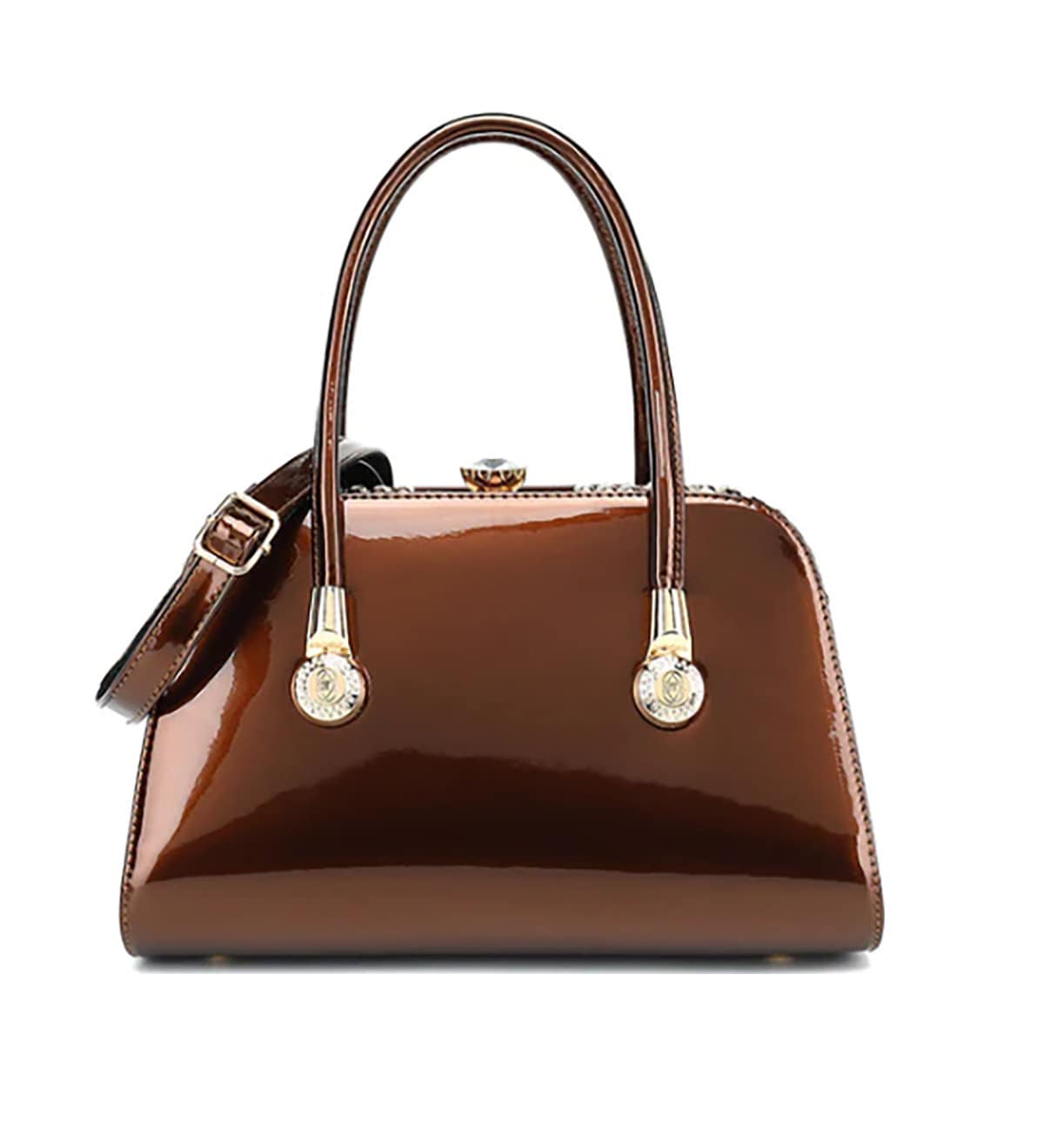 Patent Leather Handbag Black Rhinestone Diamond Clasp Gold Trim Designer Fashion Bag Women's Purses Fashion Accessories Satchel Luxury