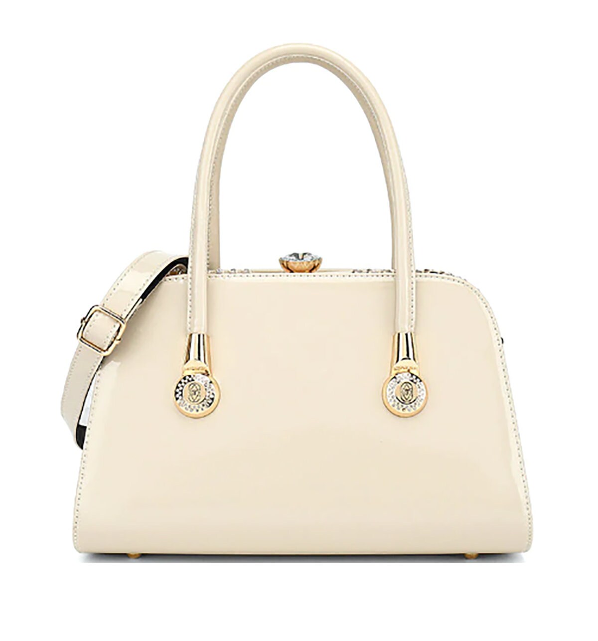 Patent Leather Handbag Black Rhinestone Diamond Clasp Gold Trim Designer Fashion Bag Women's Purses Fashion Accessories Satchel Luxury