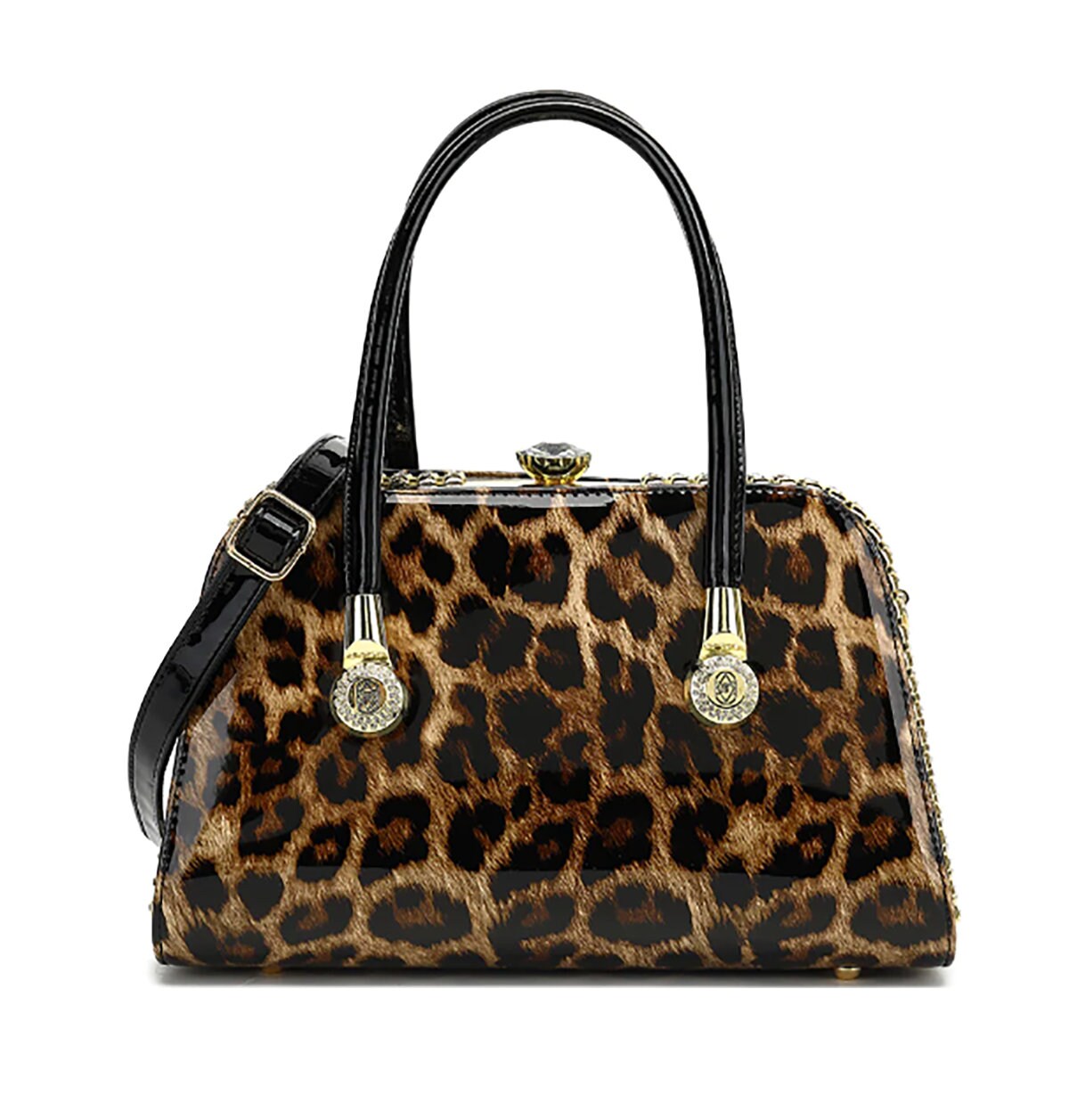 Patent Leather Handbag Black Rhinestone Diamond Clasp Gold Trim Designer Fashion Bag Women's Purses Fashion Accessories Satchel Luxury