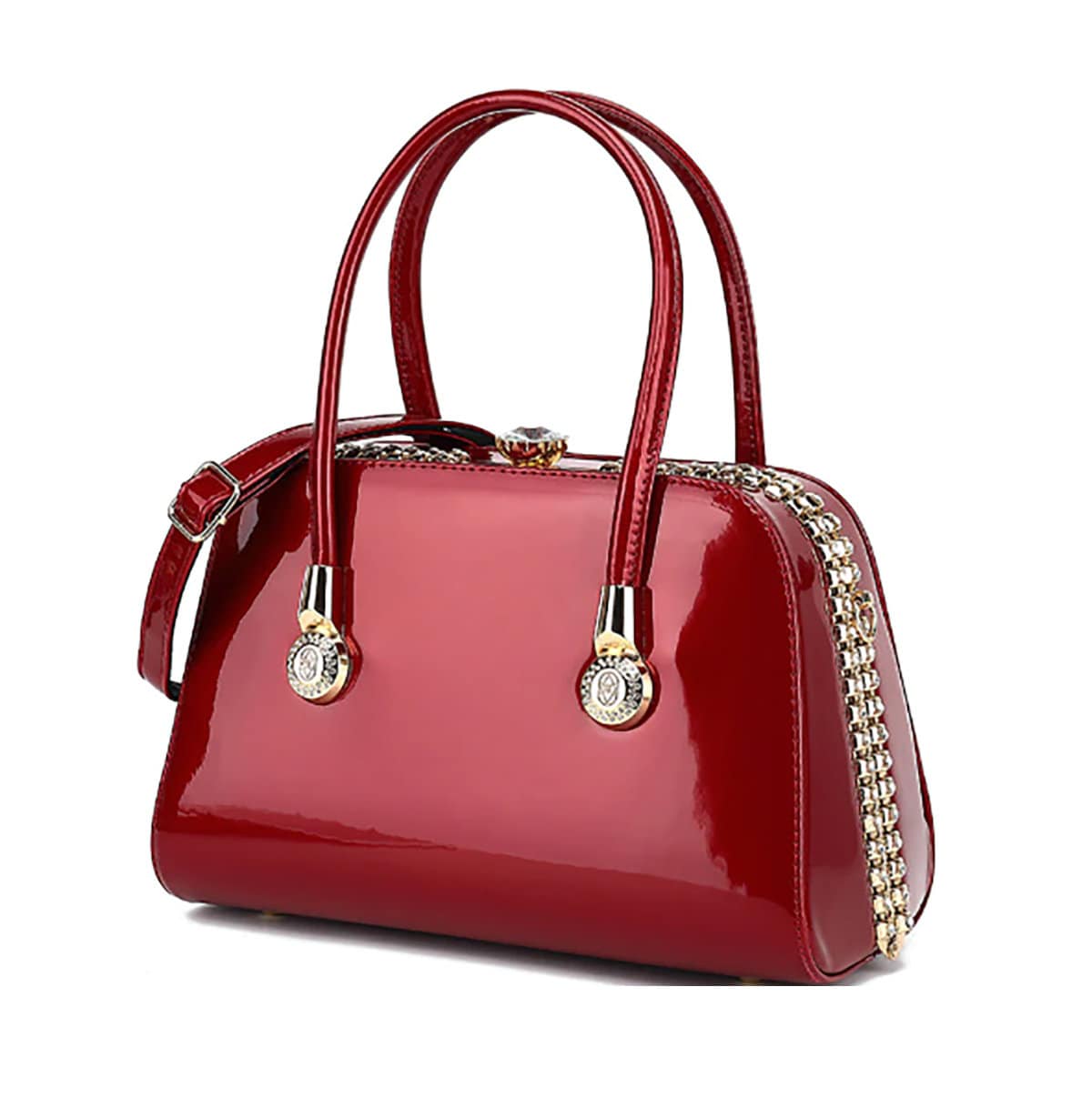 Patent Leather Handbag Black Rhinestone Diamond Clasp Gold Trim Designer Fashion Bag Women's Purses Fashion Accessories Satchel Luxury